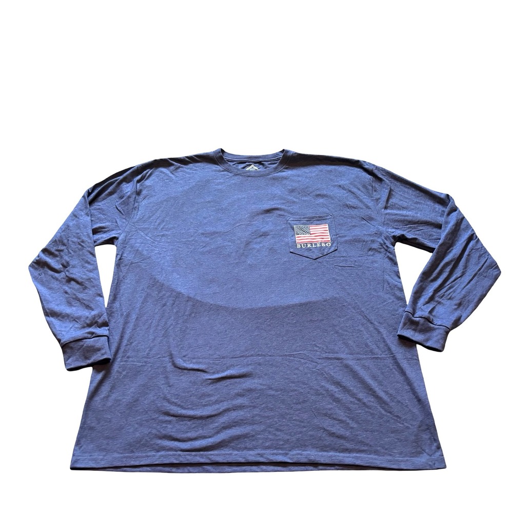 Burlebo Mens Raised On Reagan American Flag Long Sleeve Pocket Tee Navy XXL NEW